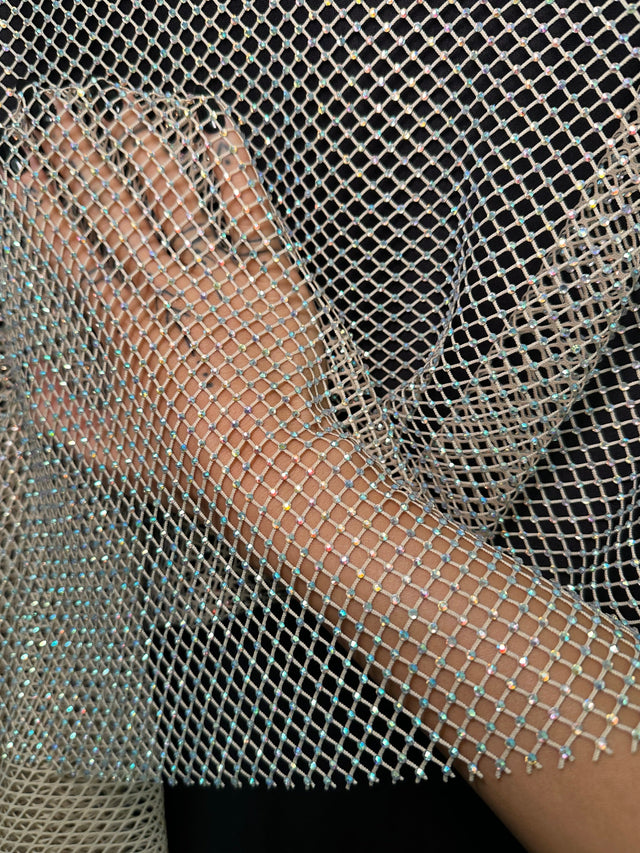 Rhinestone Diamond Fishnet Mesh Champagne