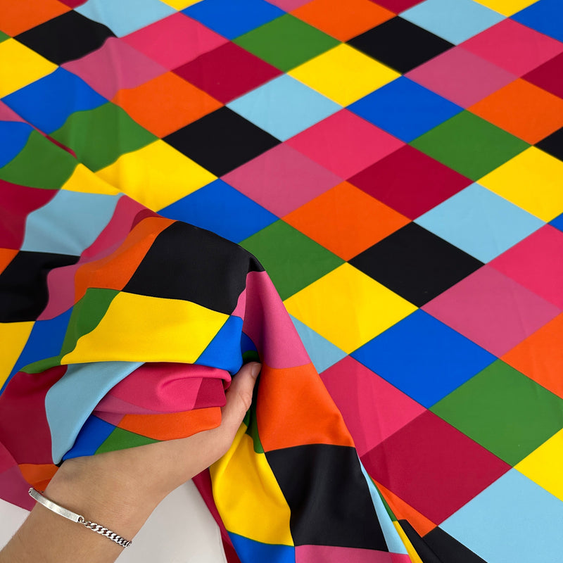 Printed Nylon Spandex Multicolor Checkered