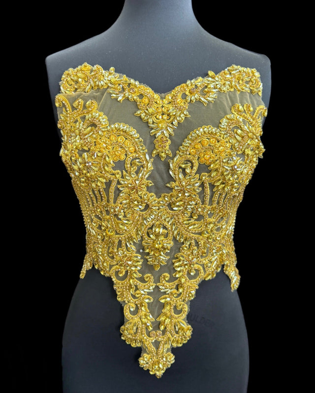 Gold Rhinestone Bodice Applique