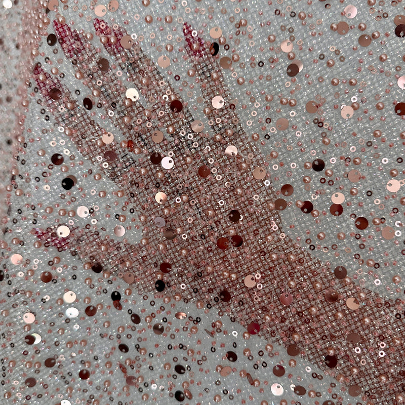 Stretch Sequin Pearl Beaded Mesh Blush Pink
