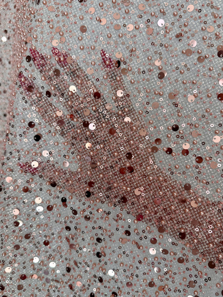 Stretch Sequin Pearl Beaded Mesh Blush Pink