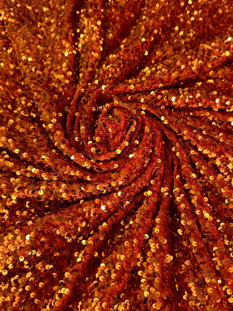 Stretch Sequin on Velvet Burnt Orange