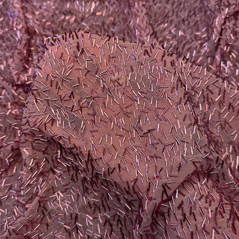 Stretch Bugle Beaded Mesh Dusty Rose
