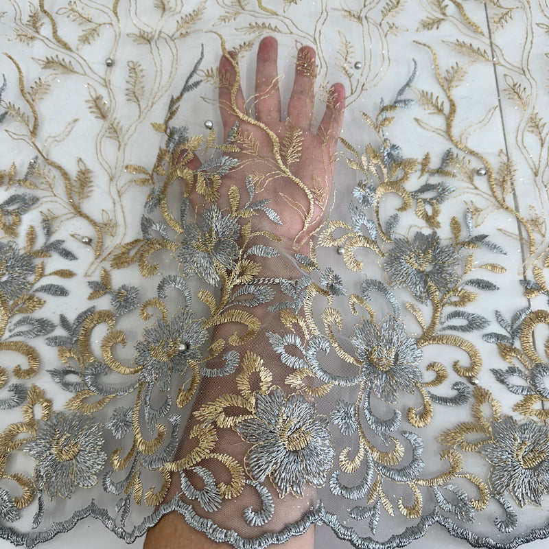 Embroidered Glitter Floral Scalloped Lace