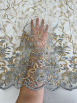 Embroidered Glitter Floral Scalloped Lace