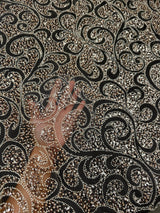 Gold Stretch Sequin Beaded Scroll Lace Mesh