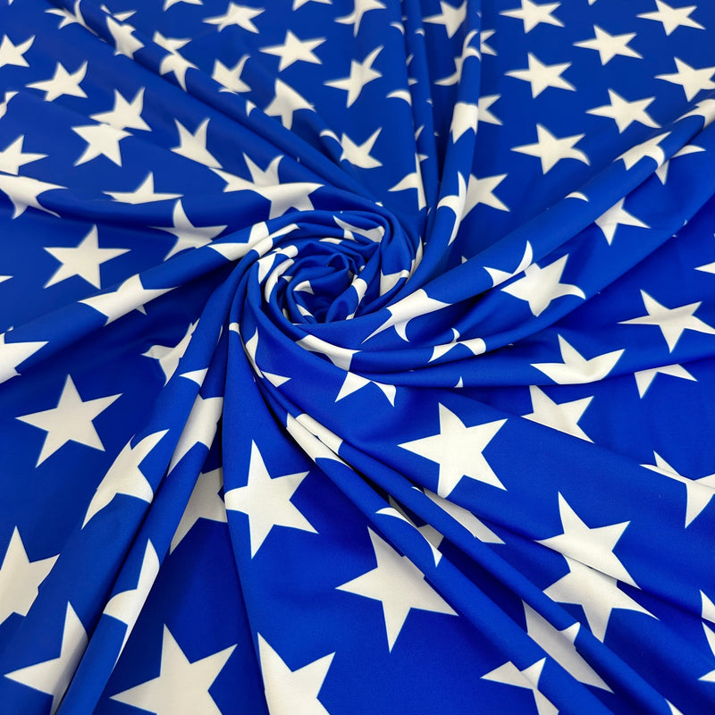 Printed Nylon Spandex Royal Blue Star Print