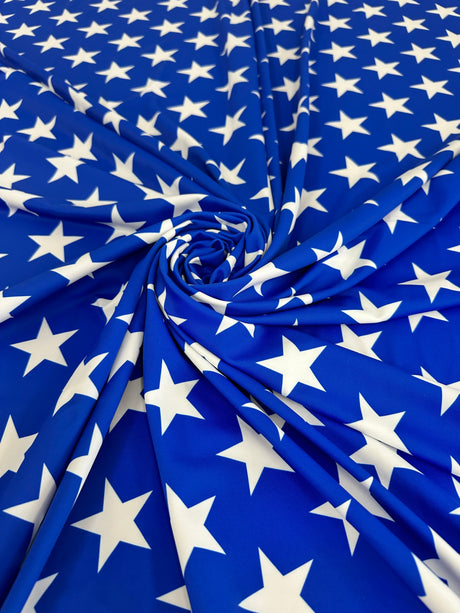 Printed Nylon Spandex Royal Blue Star Print