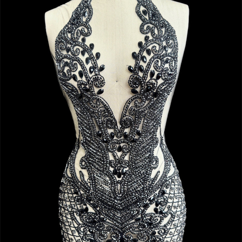 Black Rhinestone Bodice Applique