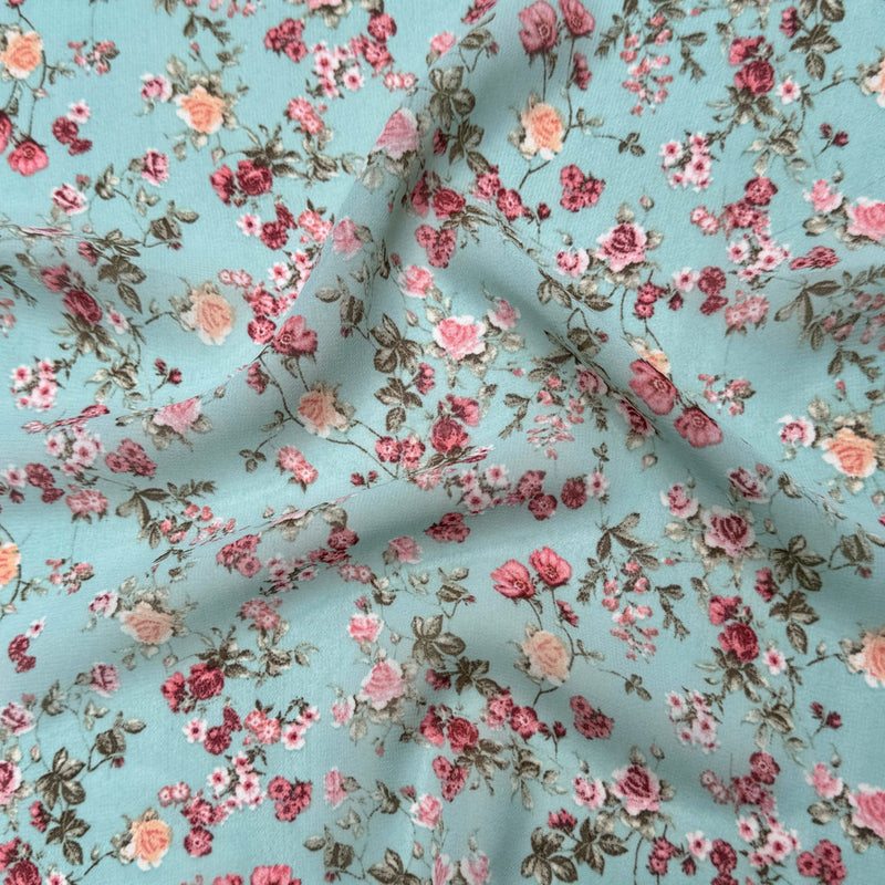Printed Chiffon Mint Mini Flowers