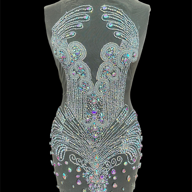 Silver Iridescent Rhinestone Bodice Applique