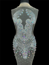 Silver Iridescent Rhinestone Bodice Applique