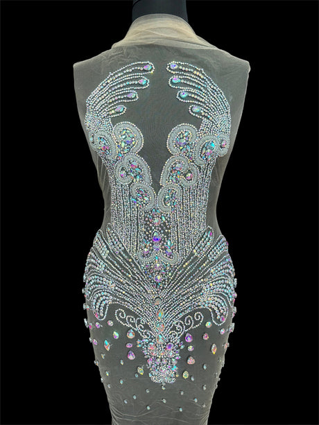 Silver Iridescent Rhinestone Bodice Applique