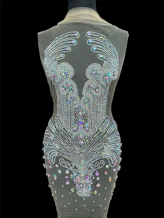 Silver Iridescent Rhinestone Bodice Applique