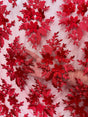 3D Floral Scalloped Mesh Lace Red