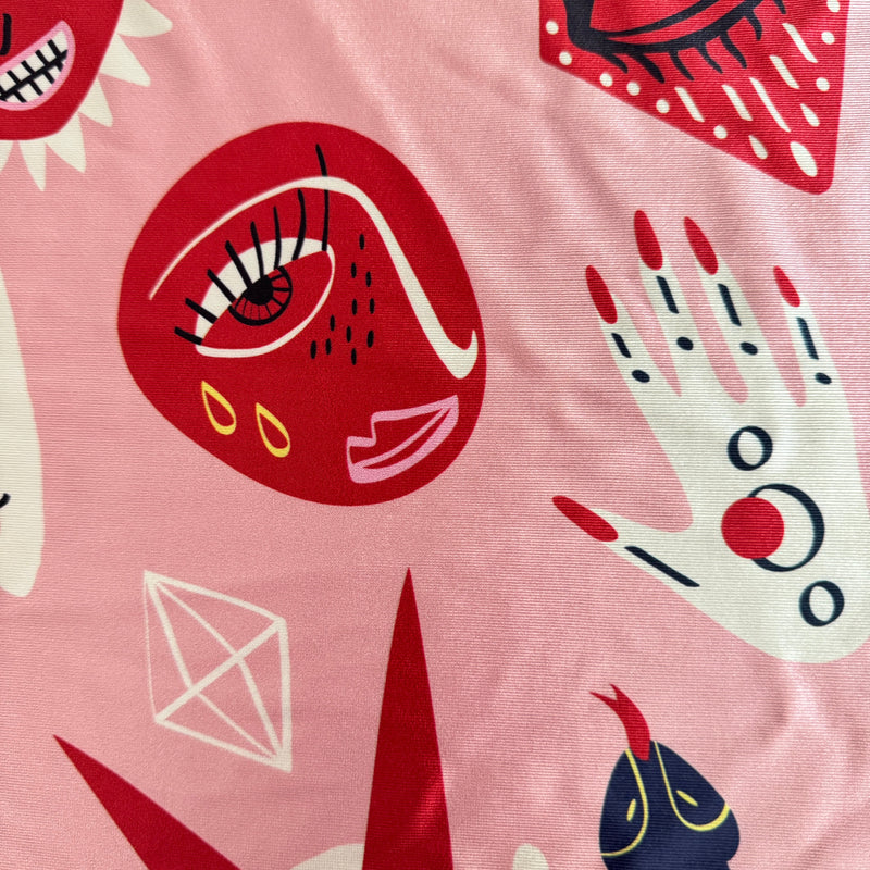 Printed Nylon Spandex Abstract Faces Pink