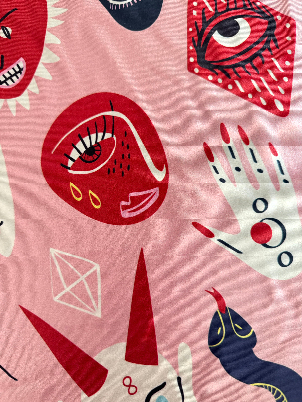 Printed Nylon Spandex Abstract Faces Pink