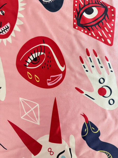 Printed Nylon Spandex Abstract Faces Pink