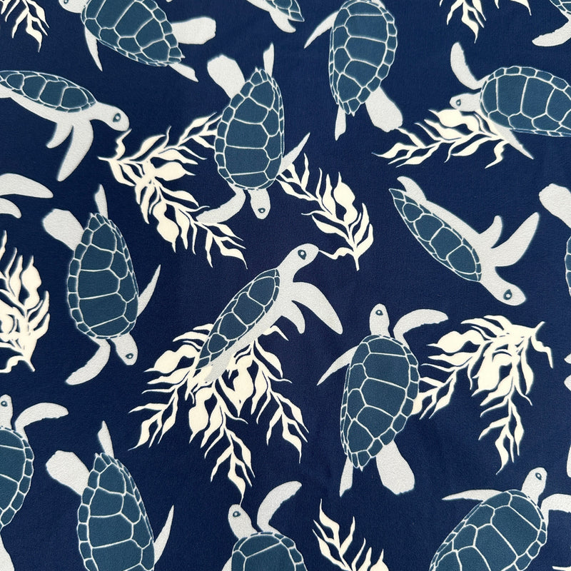 Printed Nylon Spandex Navy Turtle
