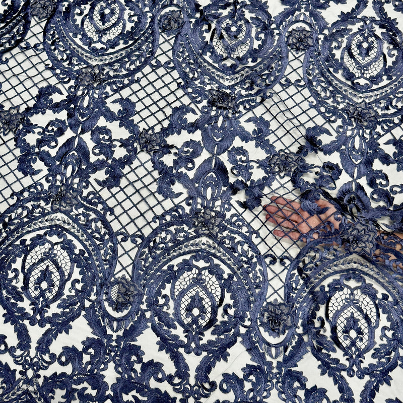 Embroidered Scalloped Lace Navy Baroque