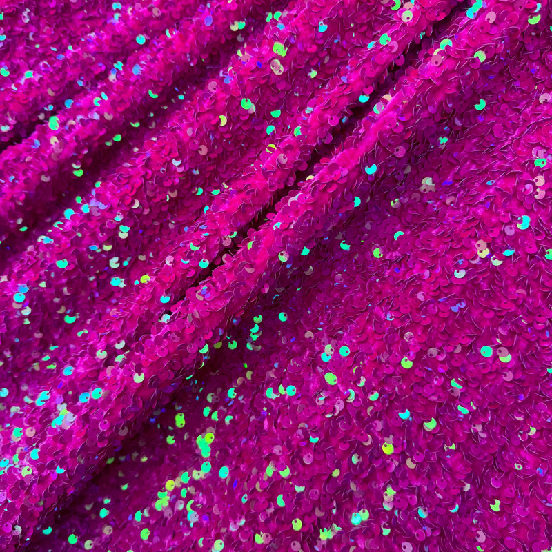 Stretch Sequin on Velvet Fuchsia Iridescent