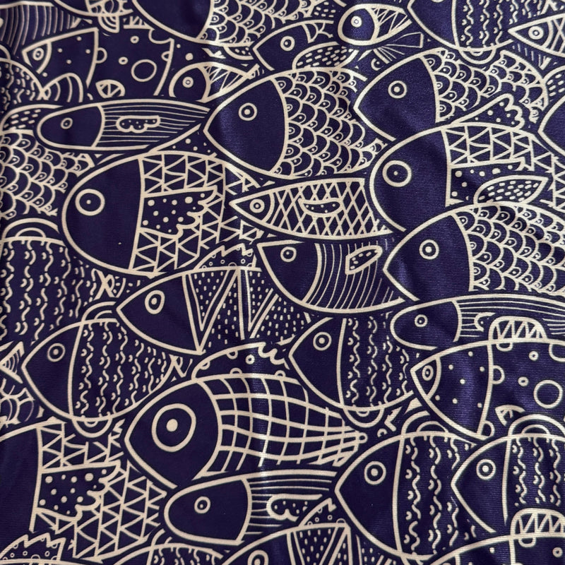 Printed Nylon Spandex Navy Abstract Fish