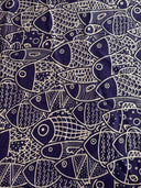 Printed Nylon Spandex Navy Abstract Fish