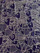 Printed Nylon Spandex Navy Abstract Fish