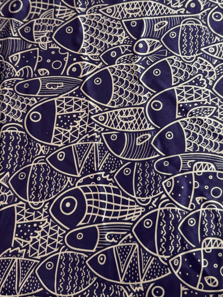 Printed Nylon Spandex Navy Abstract Fish