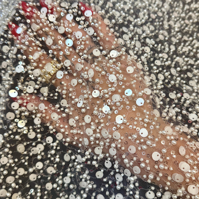 Beaded Sequin Pearl Mesh Lace