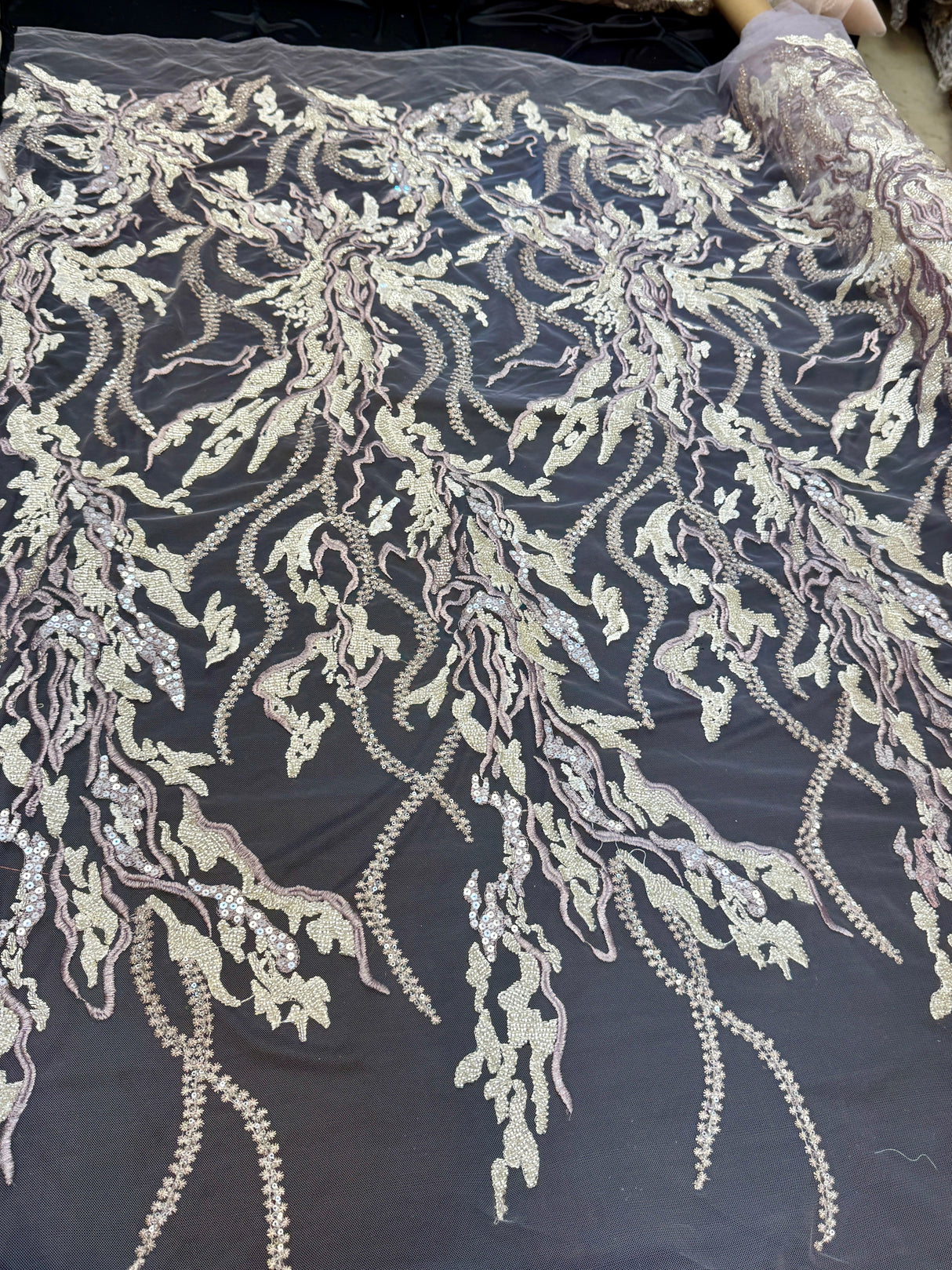Beaded Sequin Lace Champagne-Lilac