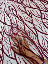 Beaded Sequin Lace on Mesh Burgundy