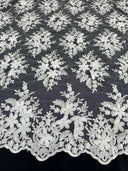 3D Flower Scalloped Mesh Lace White