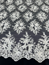 3D Flower Scalloped Mesh Lace White