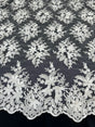 3D Flower Scalloped Mesh Lace White