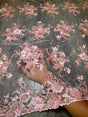 3D Floral Embroidered Beaded Tulle Lace Peach