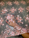 3D Floral Embroidered Beaded Tulle Lace Peach