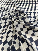 Printed Viscose Chiffon Ivory Black Checkers