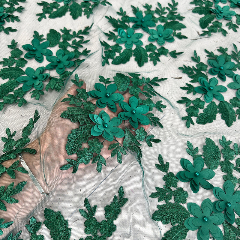 3D Flower Scalloped Mesh Lace