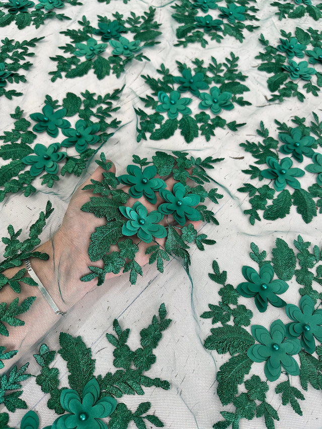 3D Flower Scalloped Mesh Lace