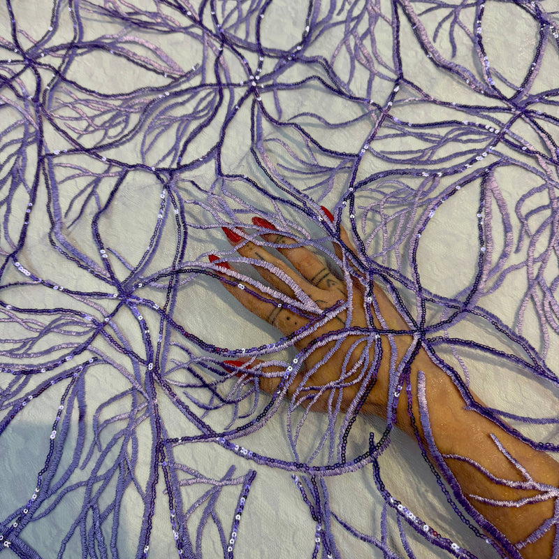 Stretch Sequin Embroidered Mesh Lavender