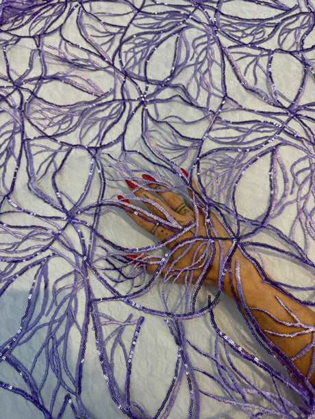 Stretch Sequin Embroidered Mesh Lavender