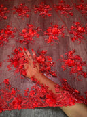 Stretch 3D Floral Beaded Tulle Lace