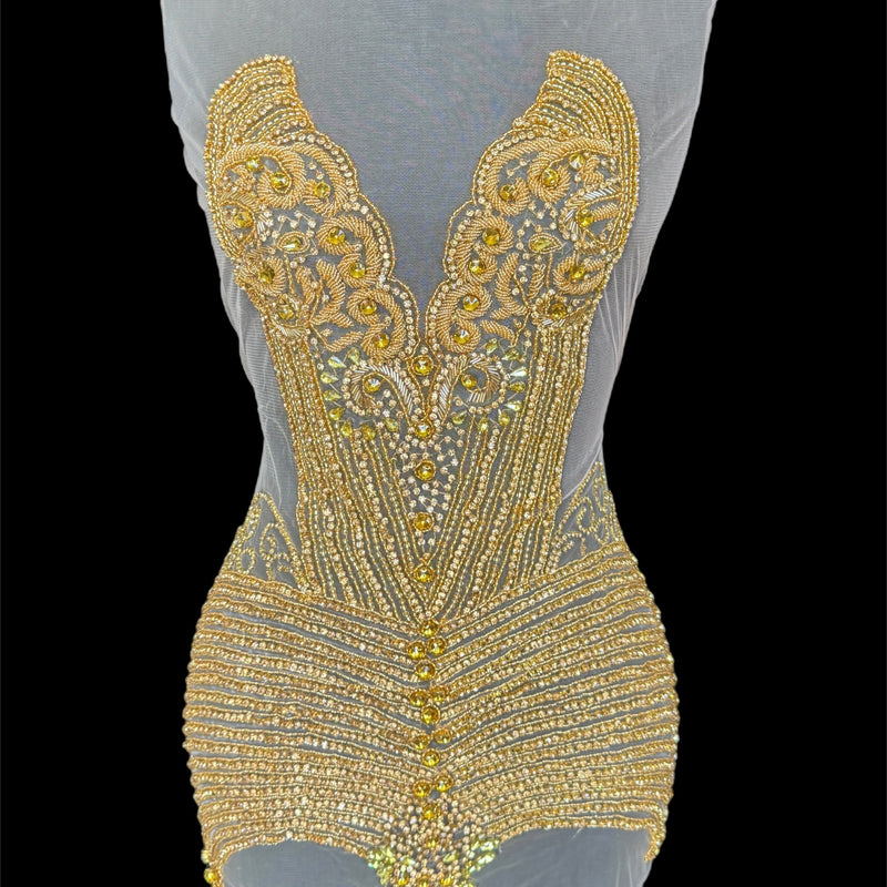 Gold Rhinestone Bodice Appliqué