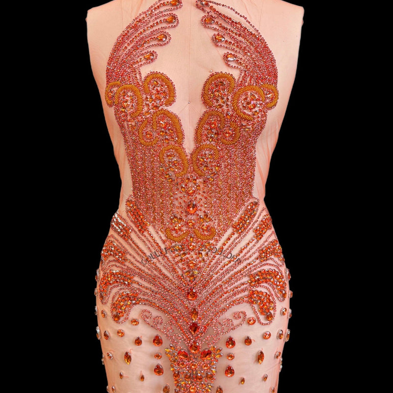 Orange Rhinestone Bodice Applique