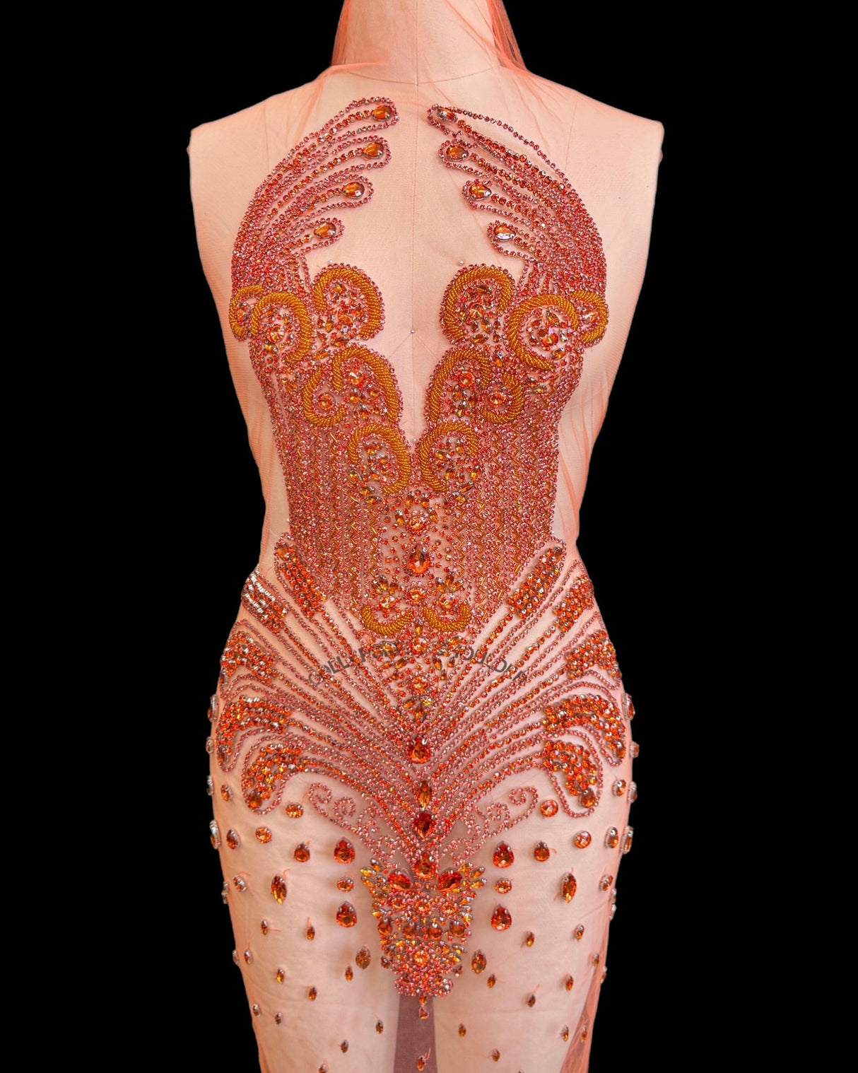 Orange Rhinestone Bodice Applique
