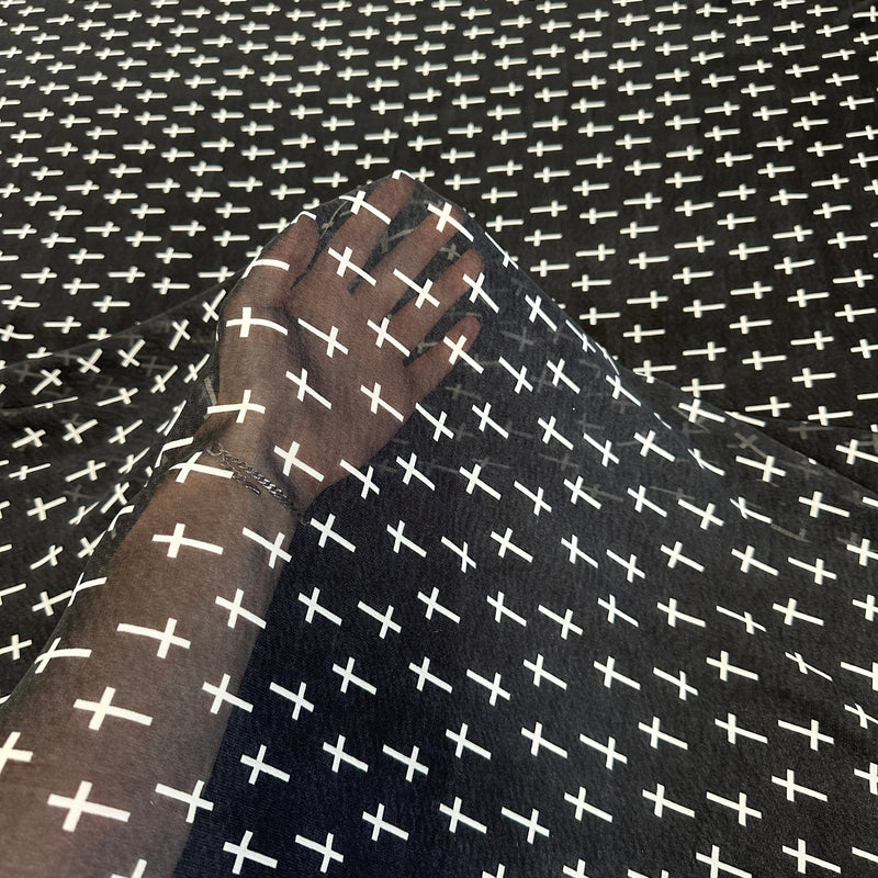 Printed Chiffon Black and White Cross