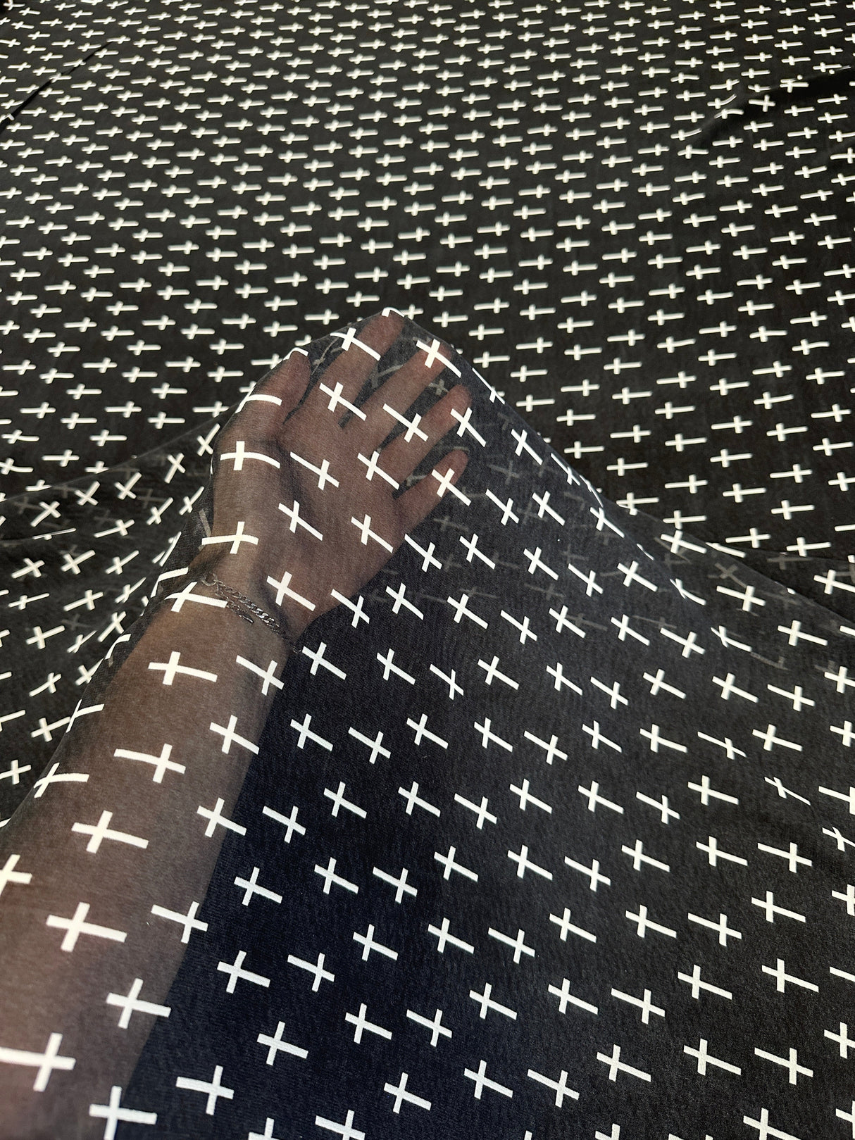 Printed Chiffon Black and White Cross