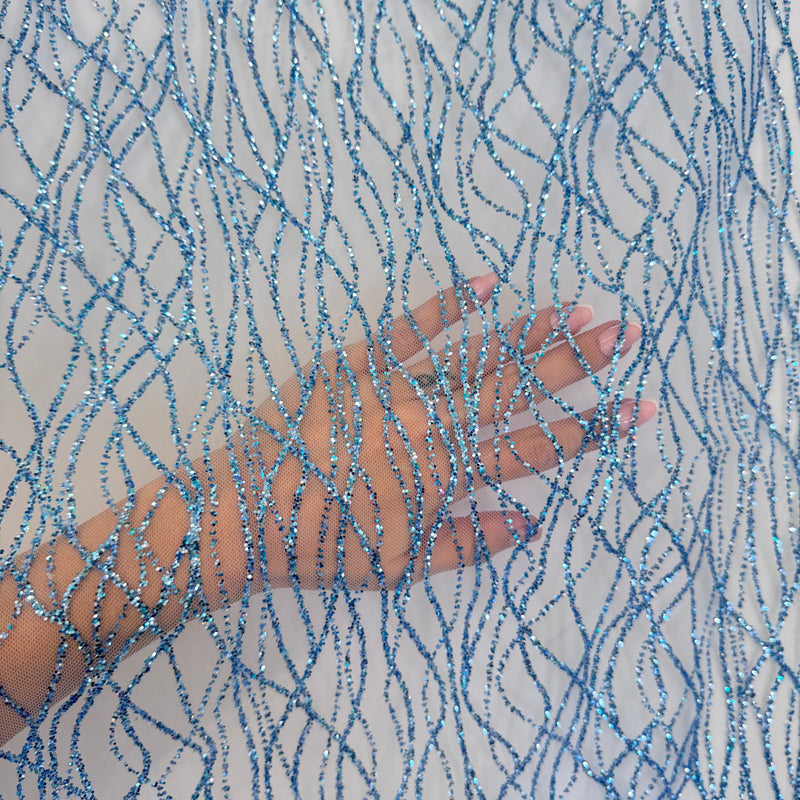 Glitter Lace on Mesh Baby Blue