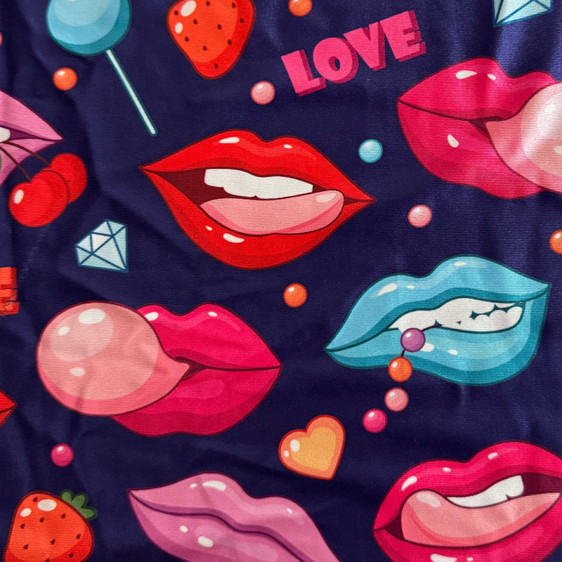 Printed Nylon Spandex Lips & Candy Blue